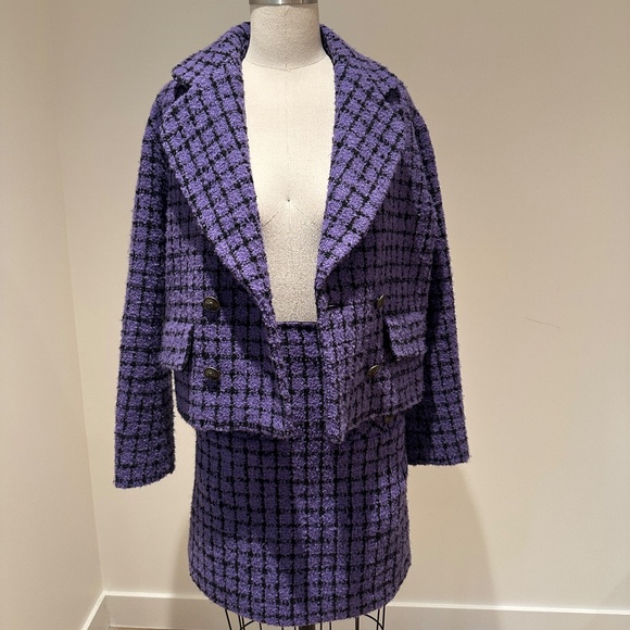 Sandro Simona Purple/Black Cropped Tweed Jacket - Picture 4 of 4